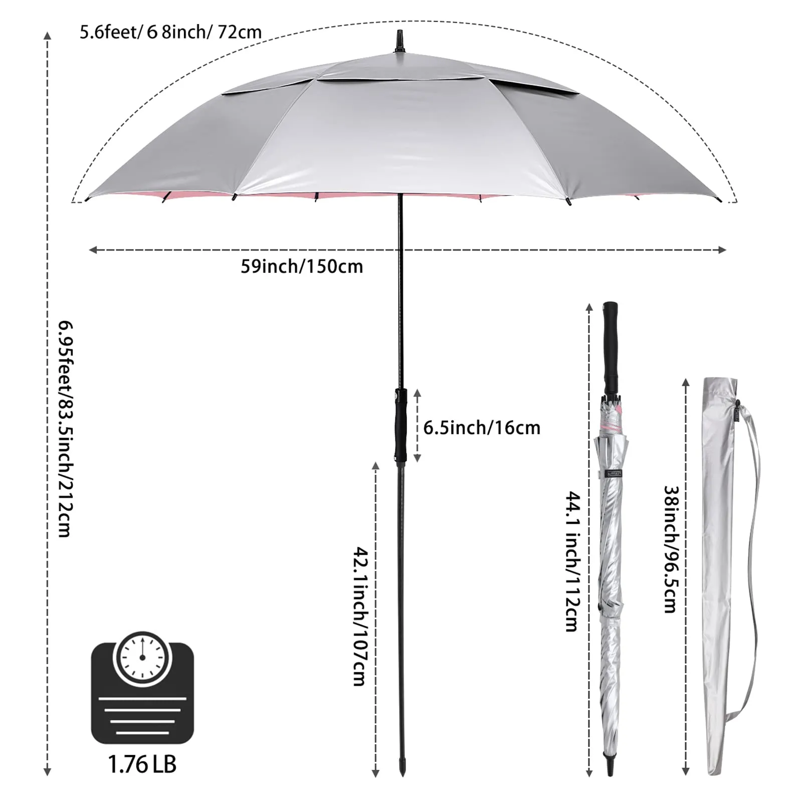 G4Free Vented UV Golf/Beach Umbrella 68 Arc, Auto Open Oversize Extra Large Windproof Sun Shade Rain Umbrellas