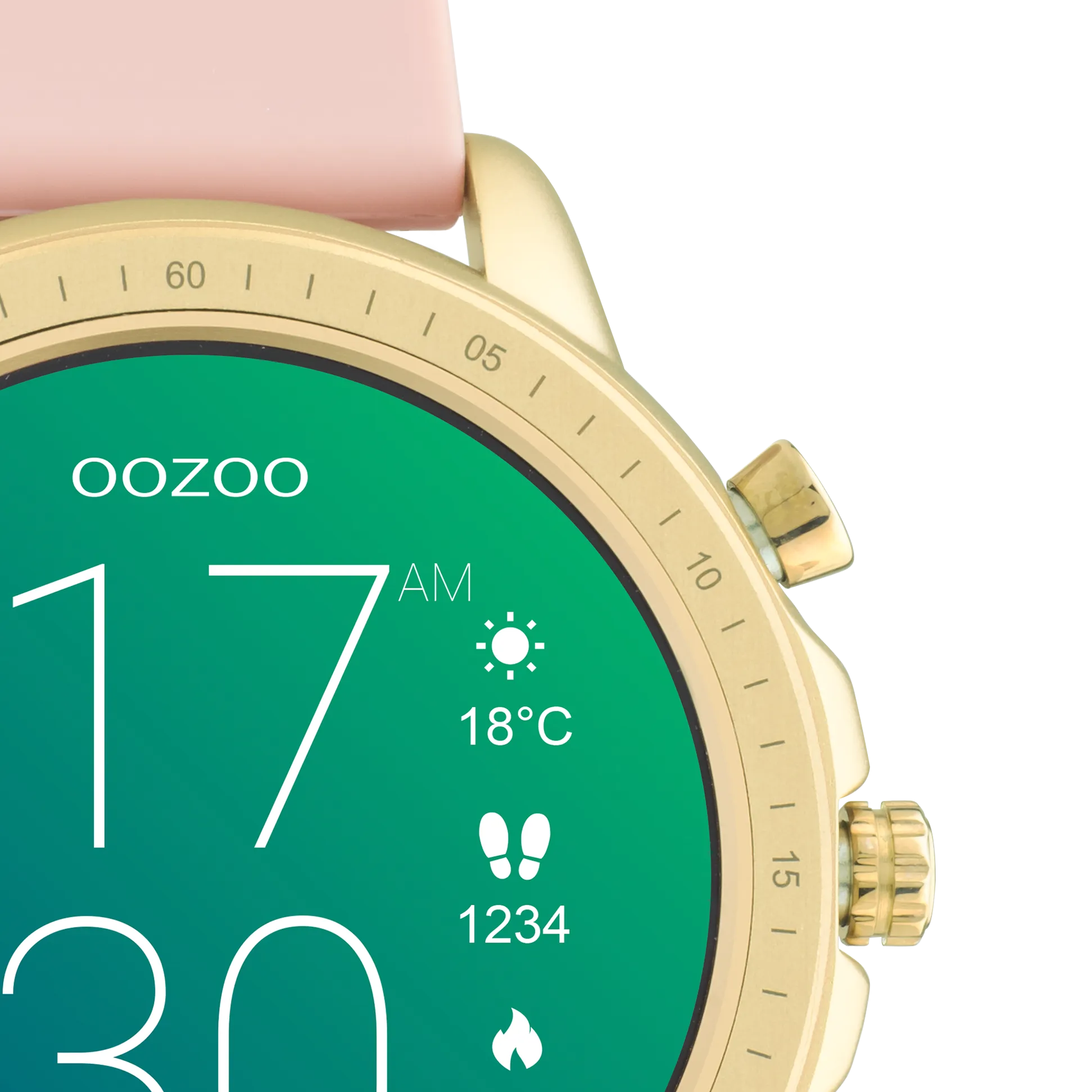 Gold coloured OOZOO smartwatch with pink grey rubber strap - Q00318