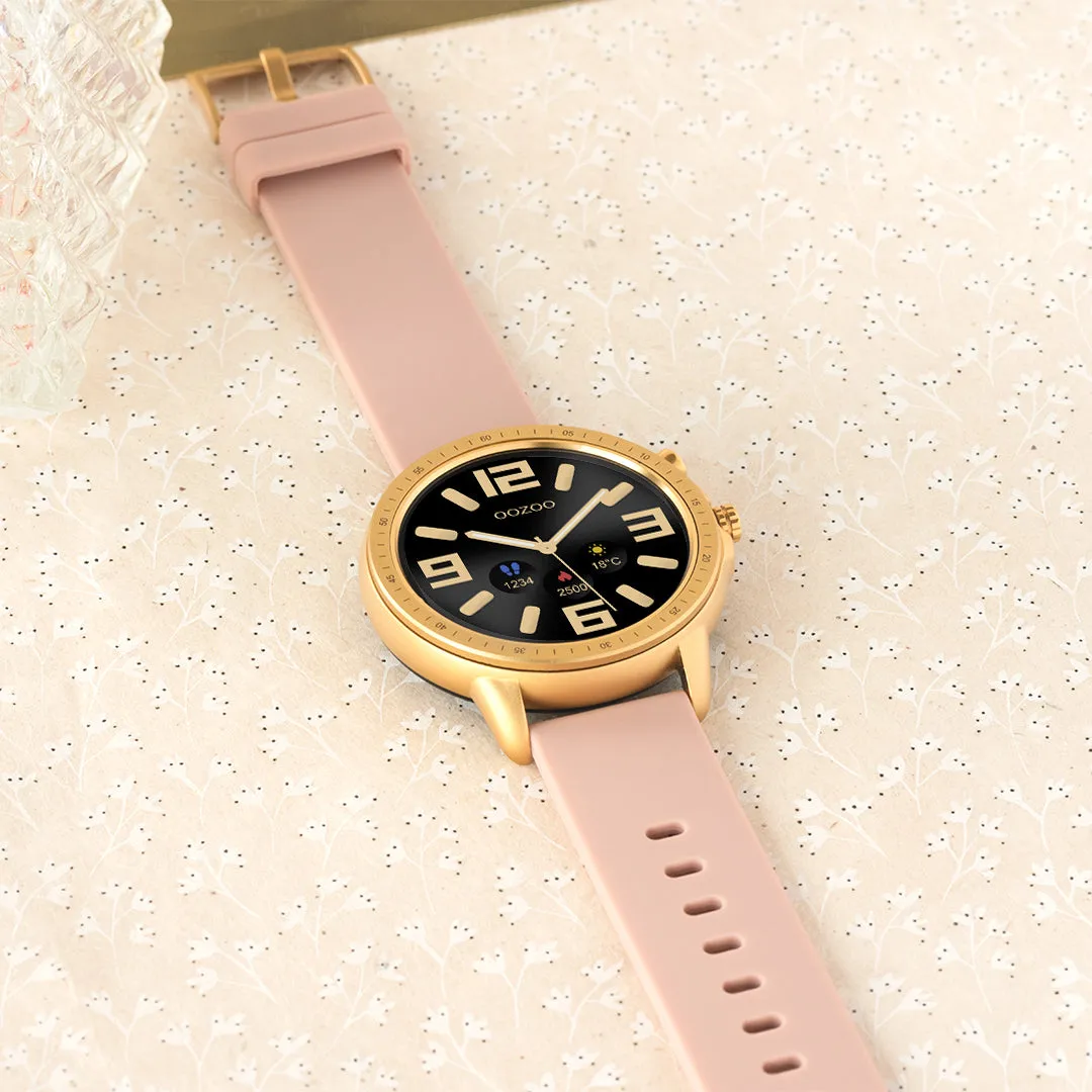 Gold coloured OOZOO smartwatch with pink grey rubber strap - Q00318