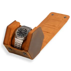 Hex Leather Watch Roll 1 Slot in Saddle Leather/Brown