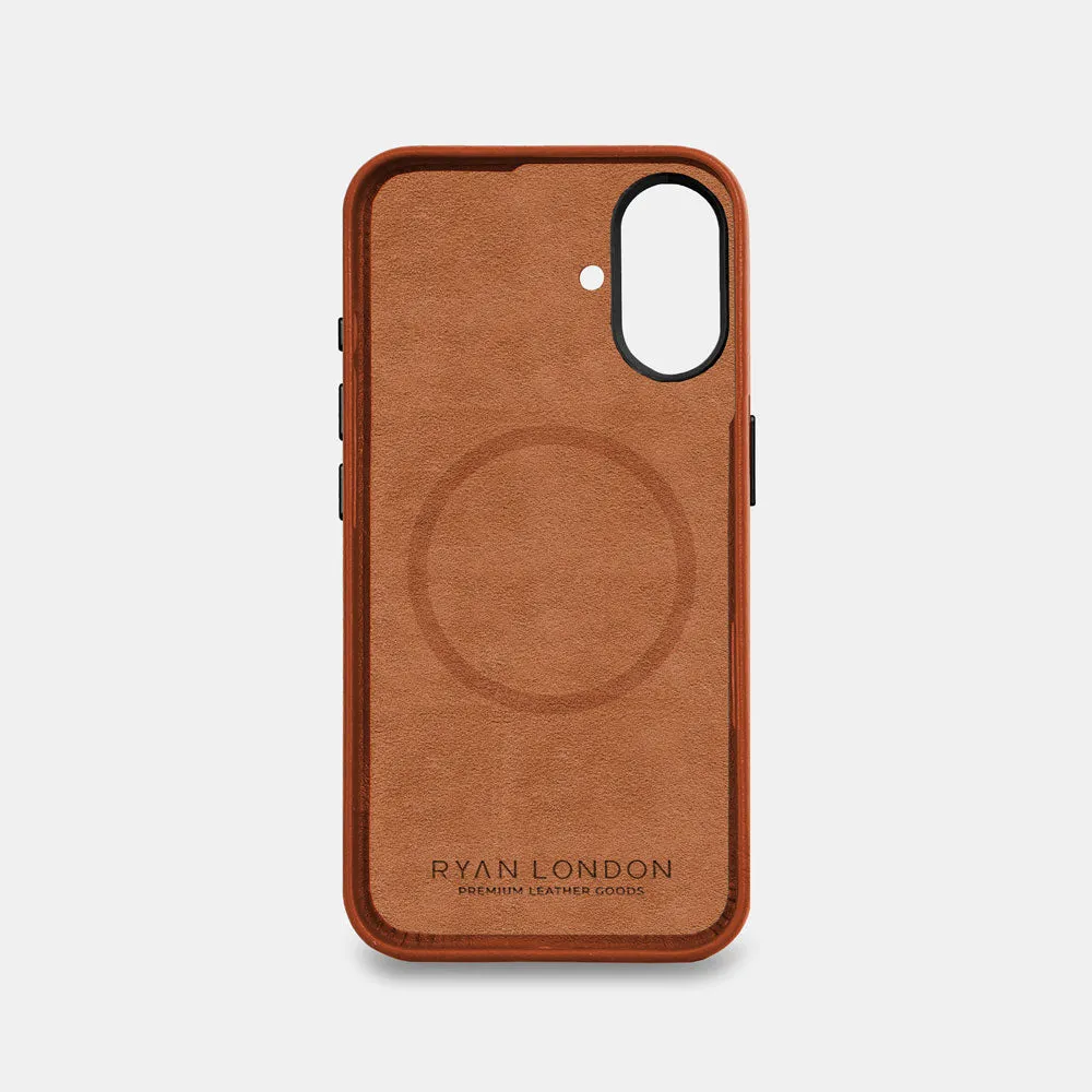 iPhone 16 Leather Shell Case Metal, MagSafe - Saddle Brown