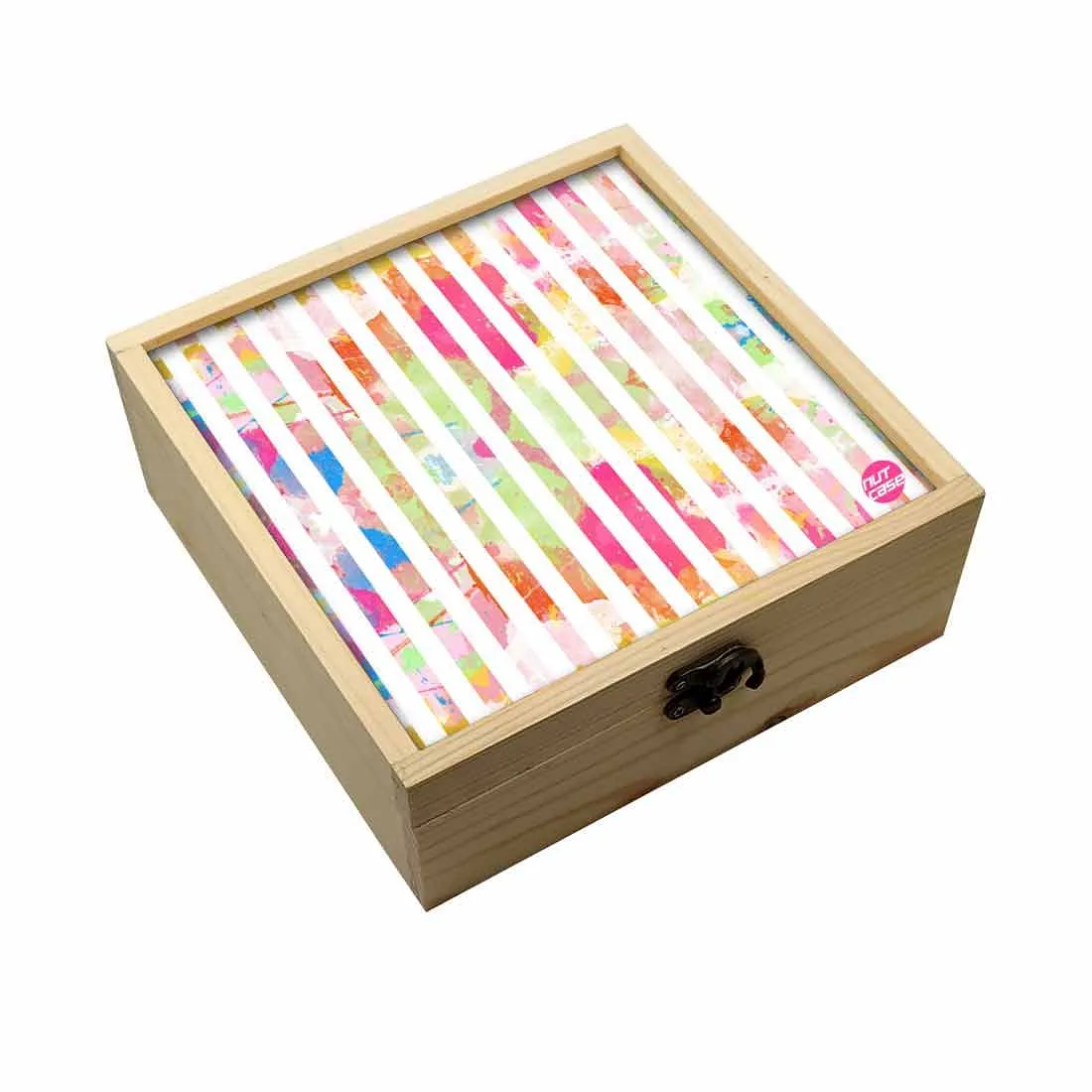 Jewellery Box Makepup Organizer -  White Strips Watercolor