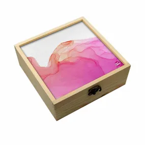 Jewellery Box Wooden Jewelry Organizer -  Pink White Ink Watercolor