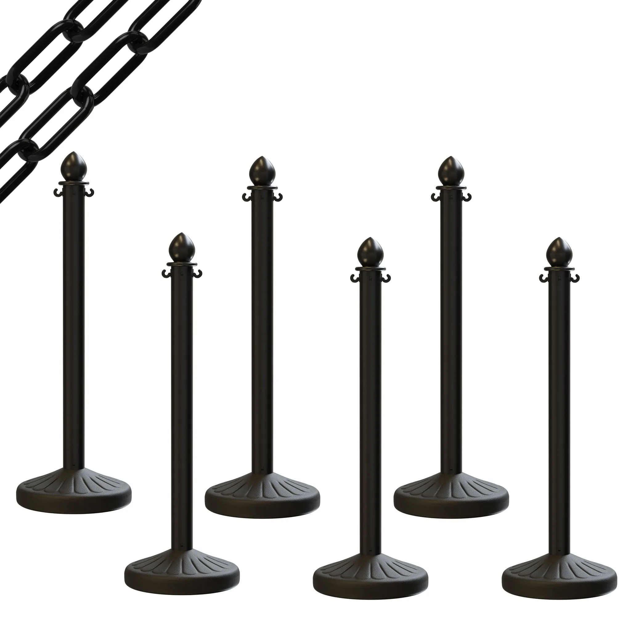 Medium Duty Plastic Stanchion Posts and Chain Kit with (6) Posts and 50 Ft. of Chain - Montour Line