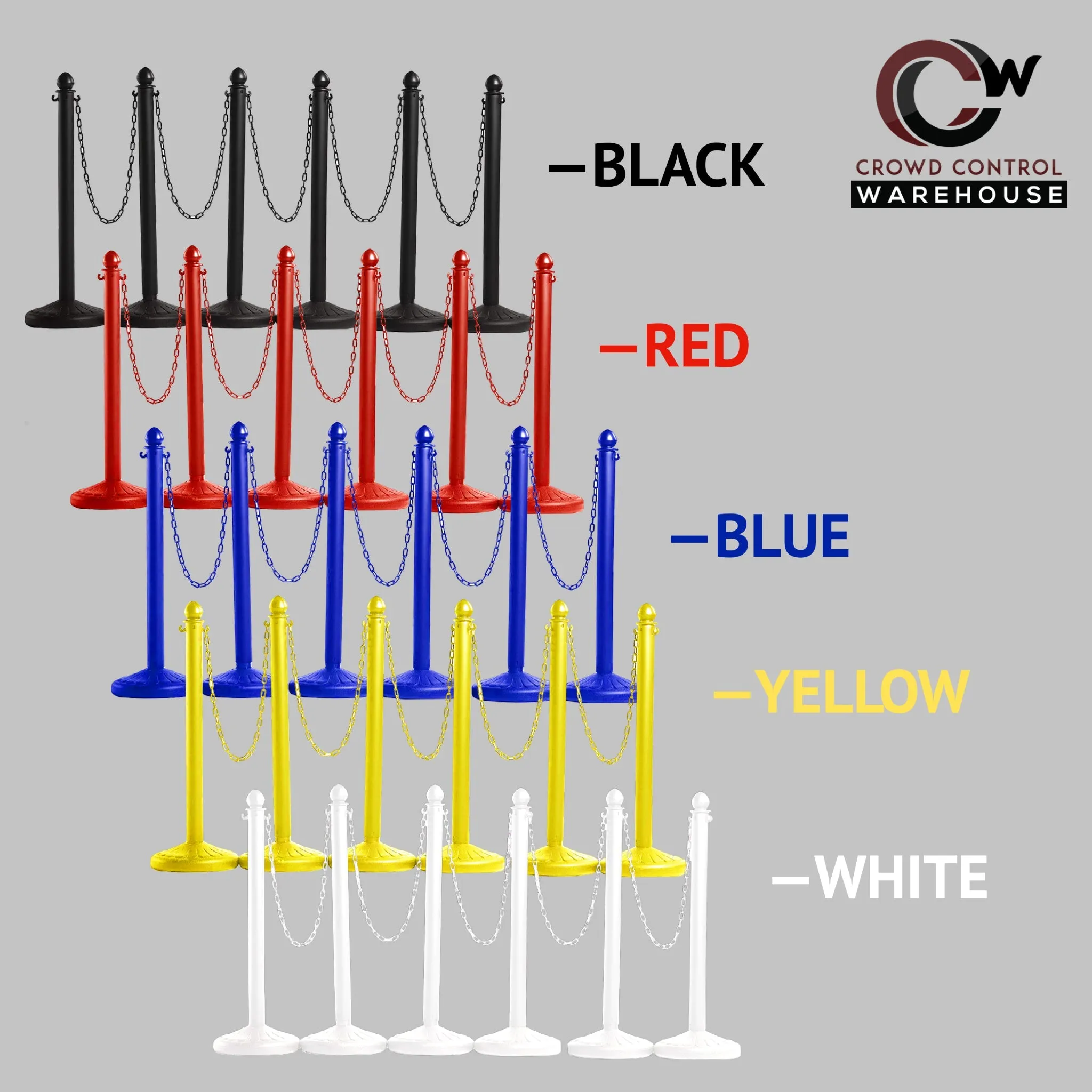 Medium Duty Plastic Stanchion Posts and Chain Kit with (6) Posts and 50 Ft. of Chain - Montour Line