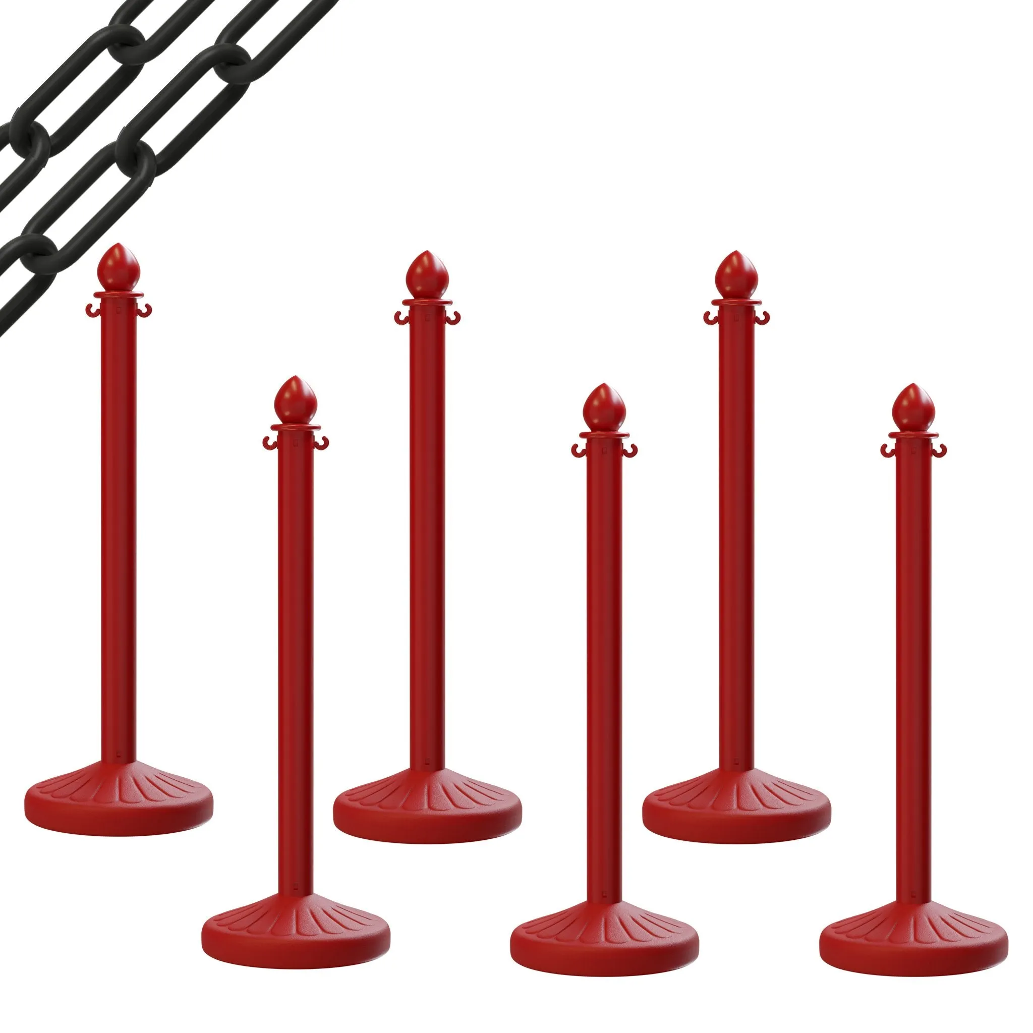 Medium Duty Plastic Stanchion Posts and Chain Kit with (6) Posts and 50 Ft. of Chain - Montour Line