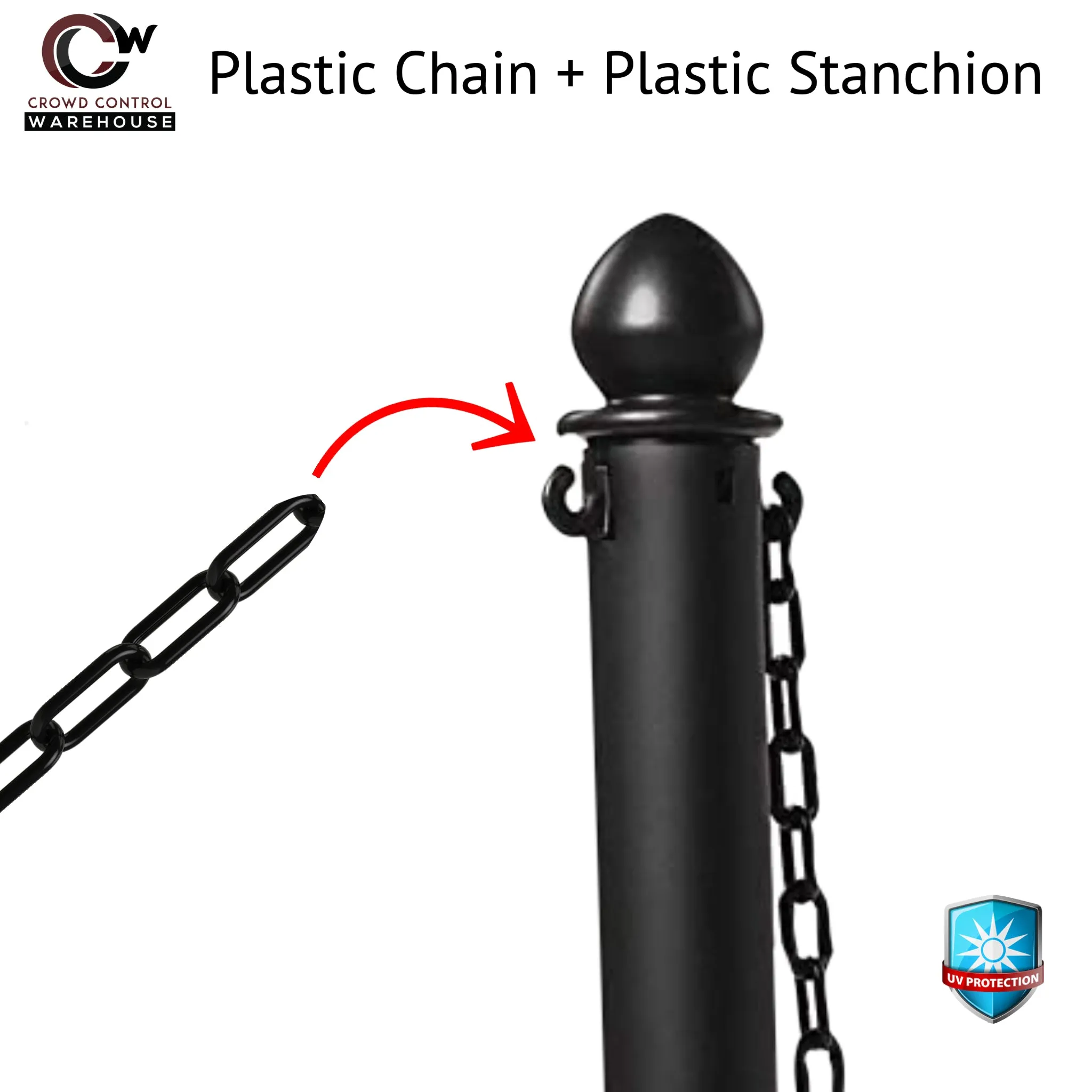 Medium Duty Plastic Stanchion Posts and Chain Kit with (6) Posts and 50 Ft. of Chain - Montour Line