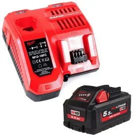 Milwaukee M18 HB5.5 18V 5.5Ah RedLithium-Ion High Output Battery with Fast Charger