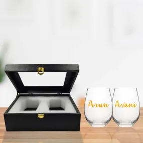 Personalized Printed Stemless Glasses With Gift Box Available in Black Pink Blue or Green Boxes