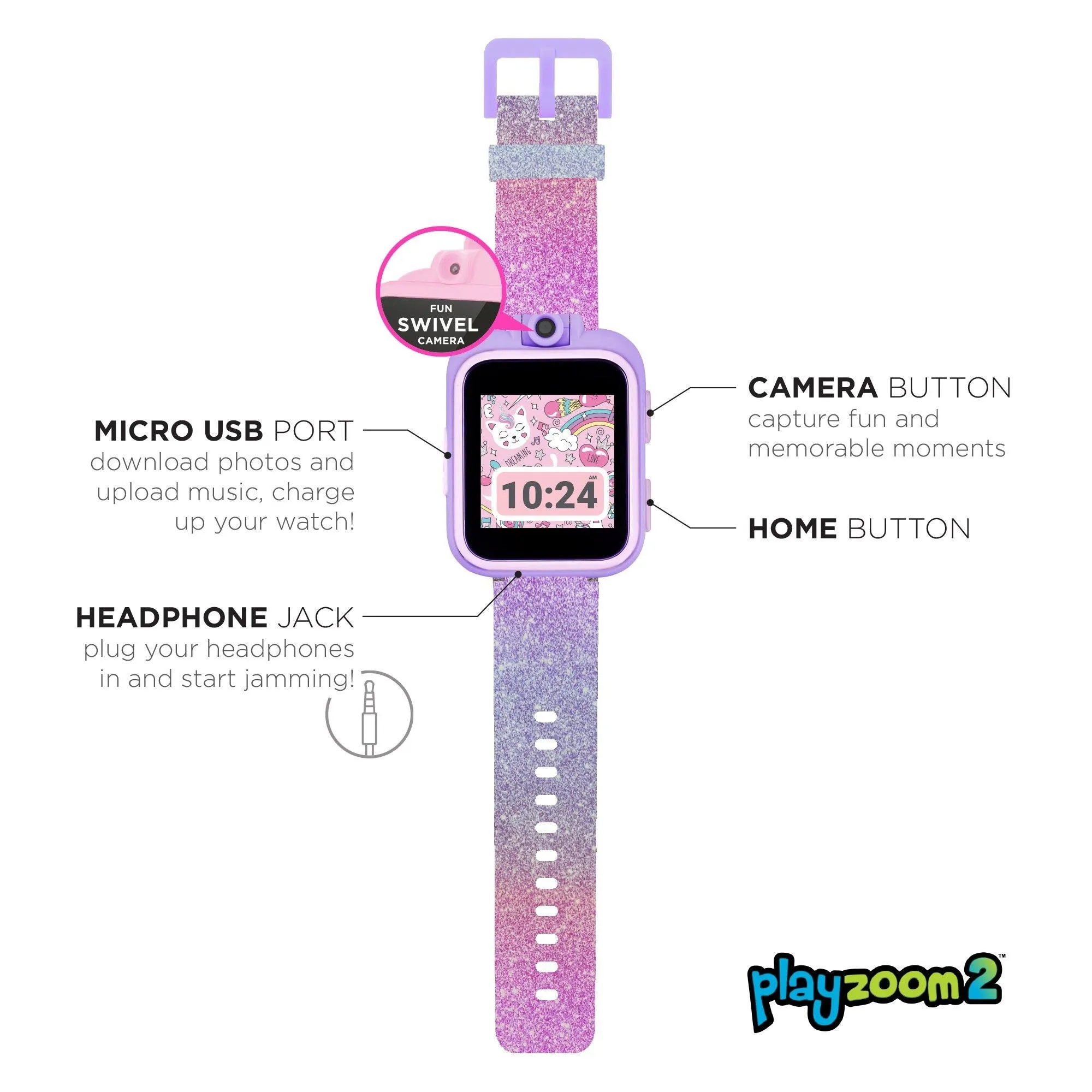 PlayZoom 2 Kids Smartwatch: Pink/Purple Glitter