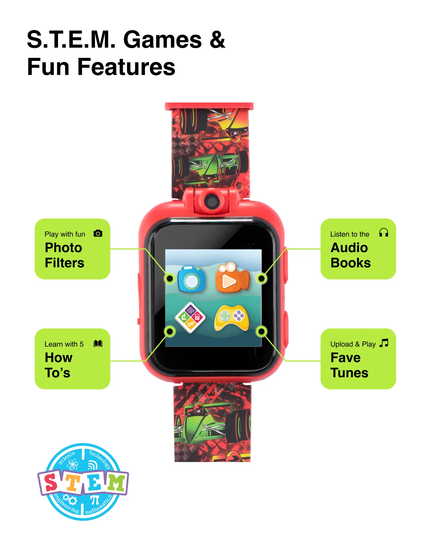 PlayZoom 2 Kids Smartwatch: Racing Cars Print in Black