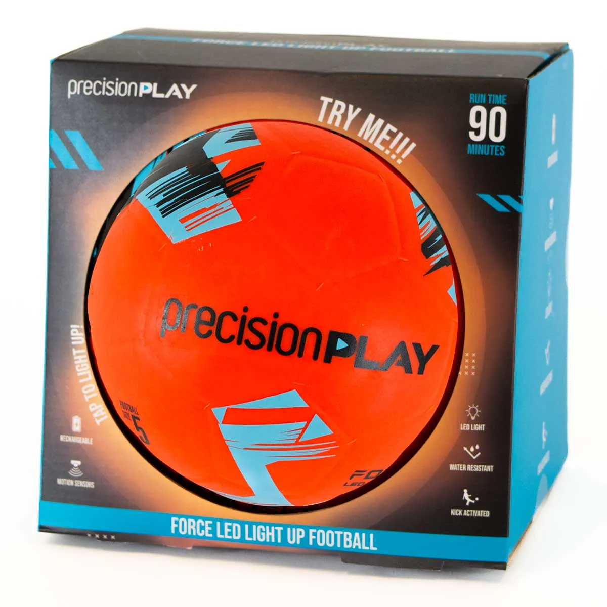 PrecisionPlay Force LED Light Up Football - Size 5 - Fluo Orange/Fluo Blue/Black