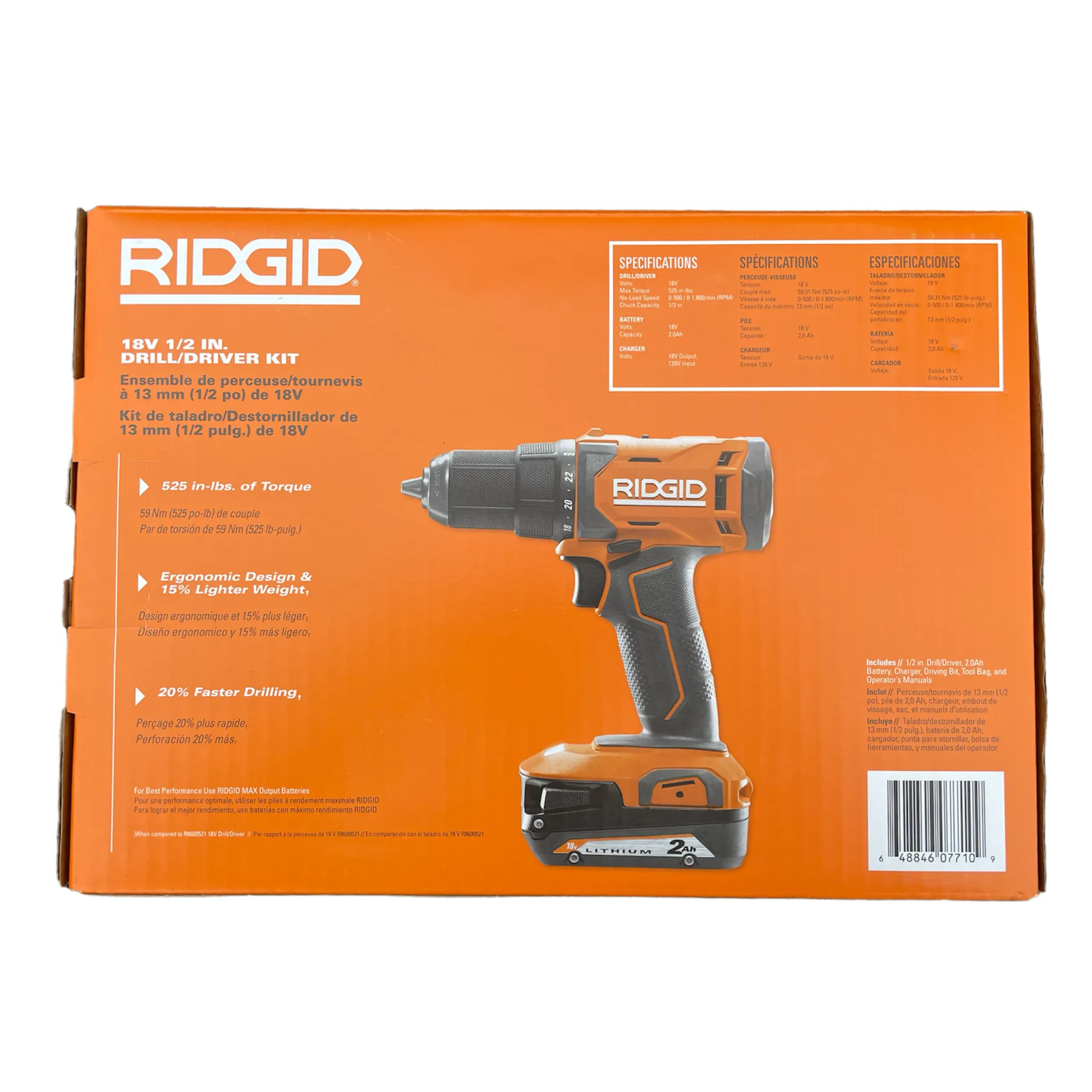 RIDGID 18-Volt Cordless 1/2 in. Drill/Driver Kit with (1) 2.0 Ah Battery and Charger