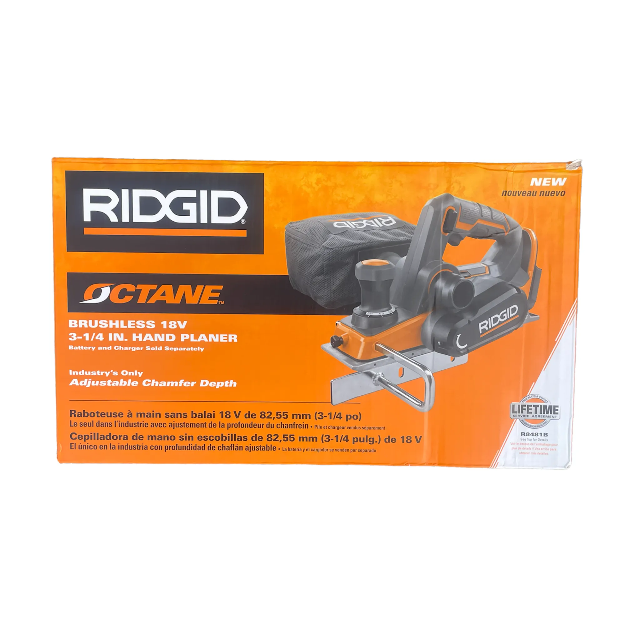 RIDGID 18V OCTANE Brushless Cordless 3-1/4 in. Hand Planer (Tool Only) with Dust Bag