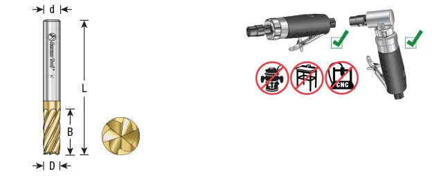 SB Burrs Cylindrical with End Non-Ferrous Burr Bit | 1⁄2 Dia x 1 x 1⁄4 Shank | BURS-088NF | 738685000083