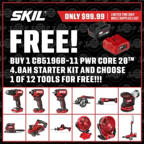 SKIL CB5196B-11 PWR CORE 20™ 20V 4.0Ah Battery and Charger Starter Kit   Free Item