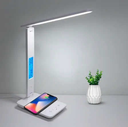 Table Lamp With Wireless Charger 10W With Calendar Temperature Alarm Clock Charging Lamp