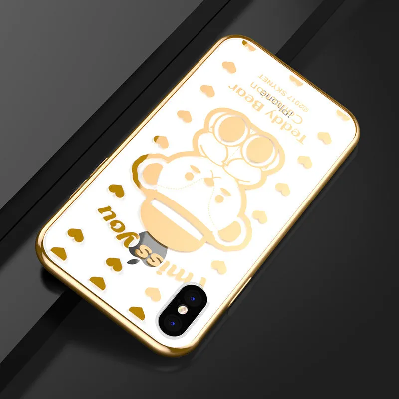 Teddy Bear Electroplating Soft TPU Back Cover Case for Apple iPhone