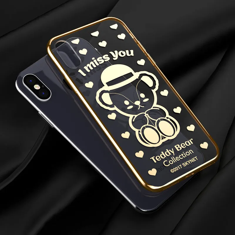 Teddy Bear Electroplating Soft TPU Back Cover Case for Apple iPhone