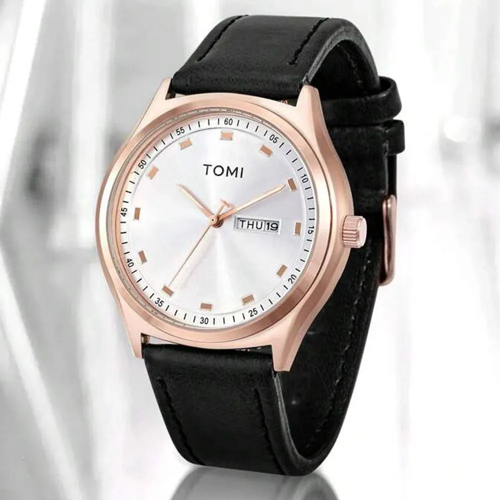 TOMI T-030 Men's Watch Date & Day Quartz Leather Straps