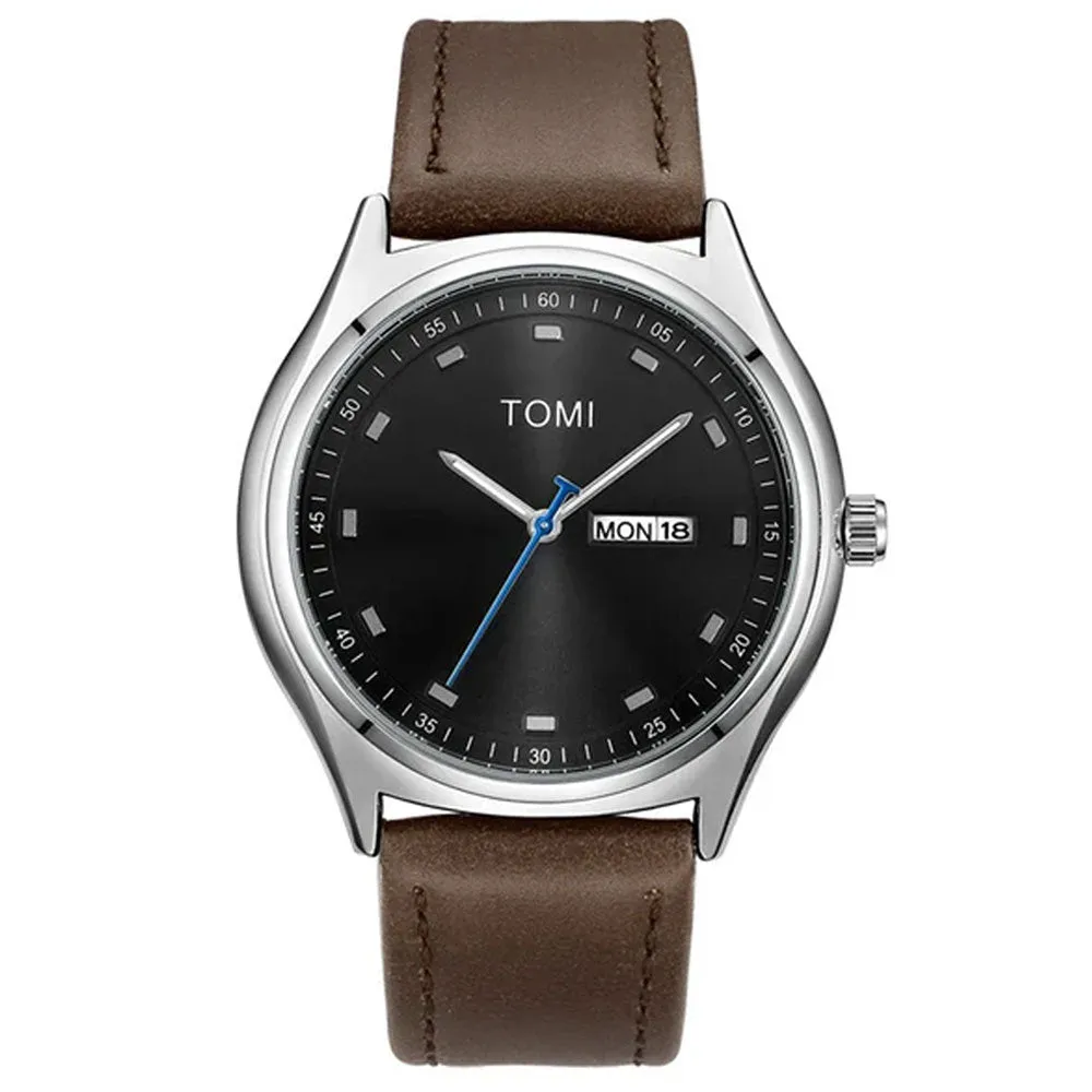 TOMI T-030 Men's Watch Date & Day Quartz Leather Straps