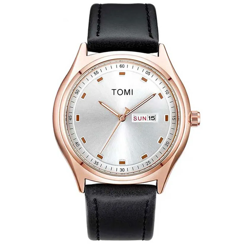 TOMI T-030 Men's Watch Date & Day Quartz Leather Straps