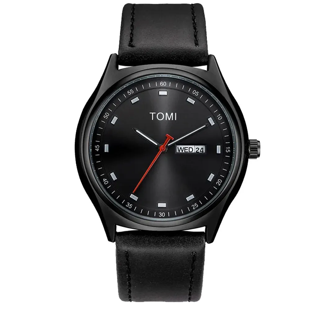 TOMI T-030 Men's Watch Date & Day Quartz Leather Straps