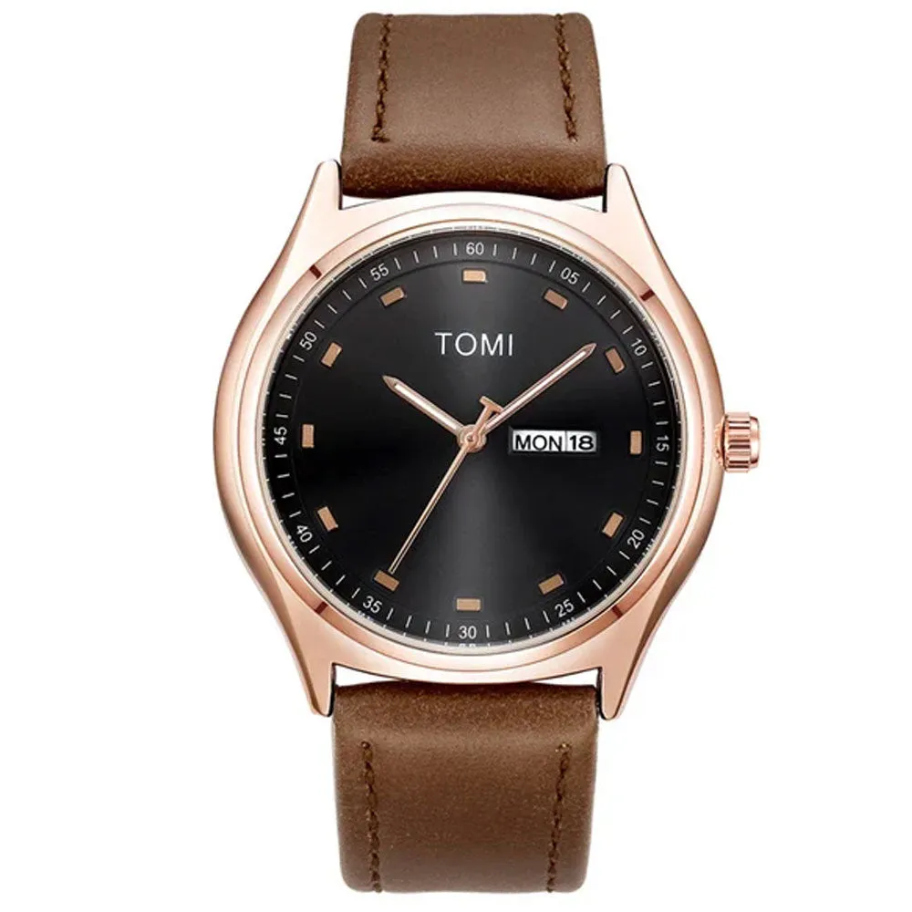 TOMI T-030 Men's Watch Date & Day Quartz Leather Straps