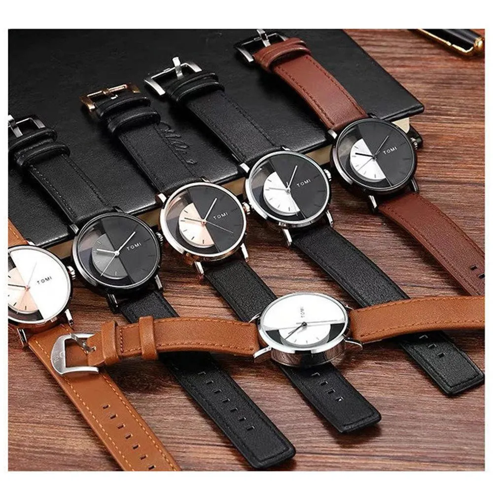 TOMI T-080 Transparent Design Leather Strap Men's Watch