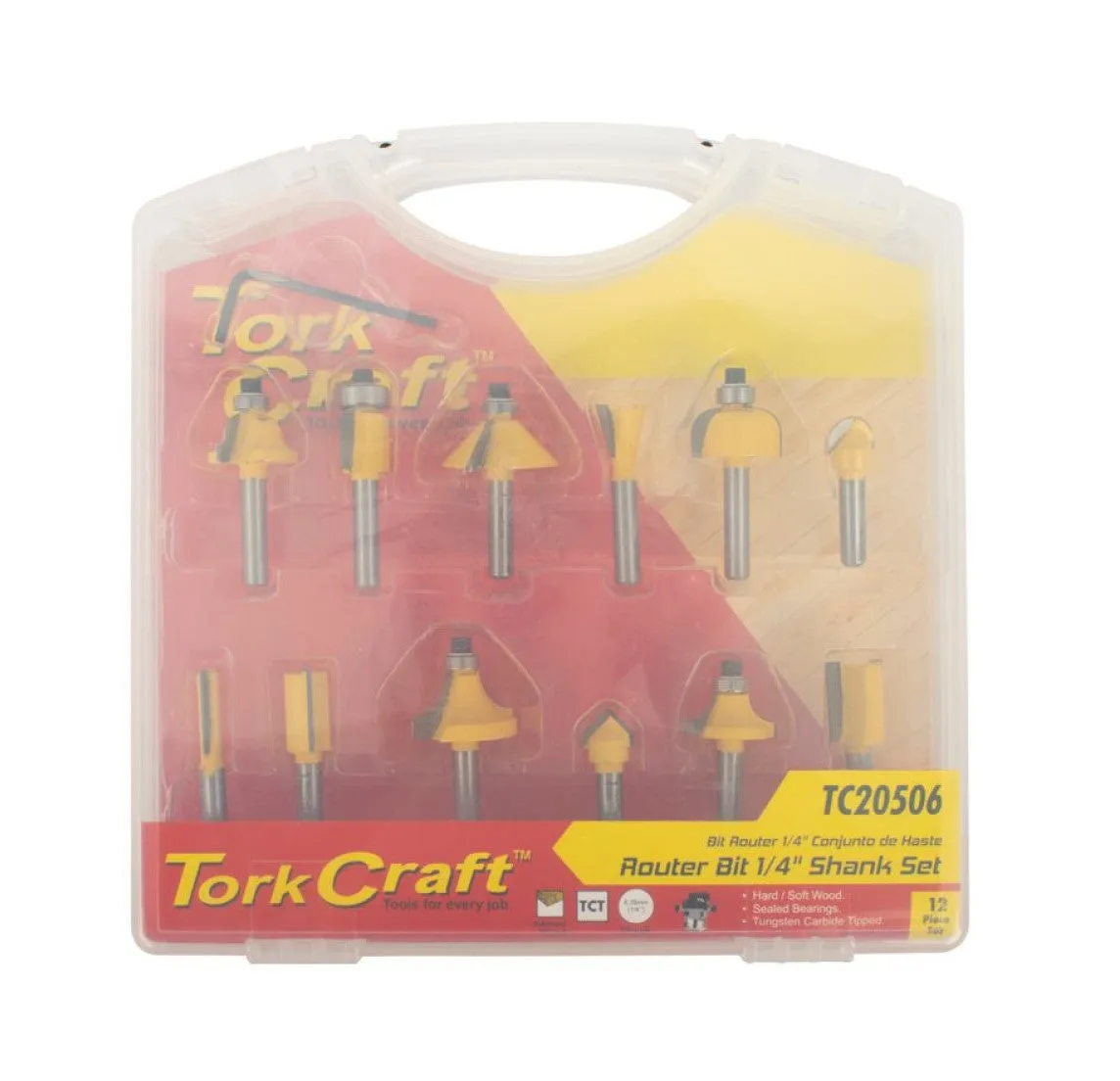 Tork Craft | Router Bit Set 1/4" Straight & Profile 12Pc