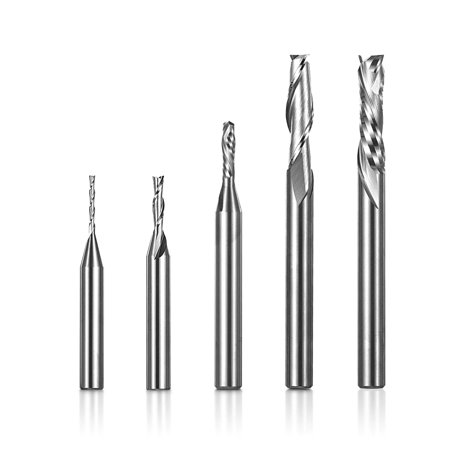 USBC05, 1/4" Shank, Up Cut & Compression Cut, 2-Flute Milling Carving Bit Set, End Mills CNC Router Bits, For Aluminum, Metal, Plastic, MDF & Wood, 5pcs