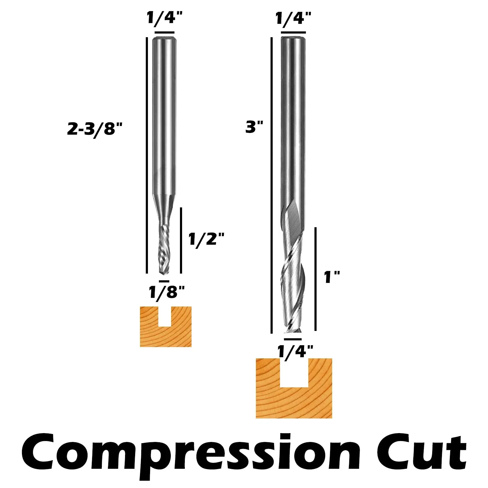 USBC05, 1/4" Shank, Up Cut & Compression Cut, 2-Flute Milling Carving Bit Set, End Mills CNC Router Bits, For Aluminum, Metal, Plastic, MDF & Wood, 5pcs