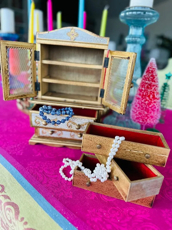 Vintage Florentine Jewelry Box, Gold and White, Wooden