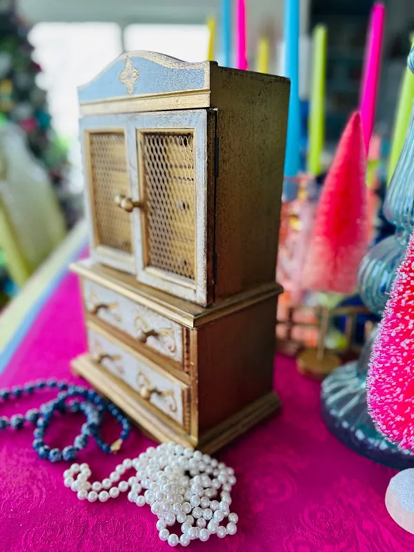 Vintage Florentine Jewelry Box, Gold and White, Wooden