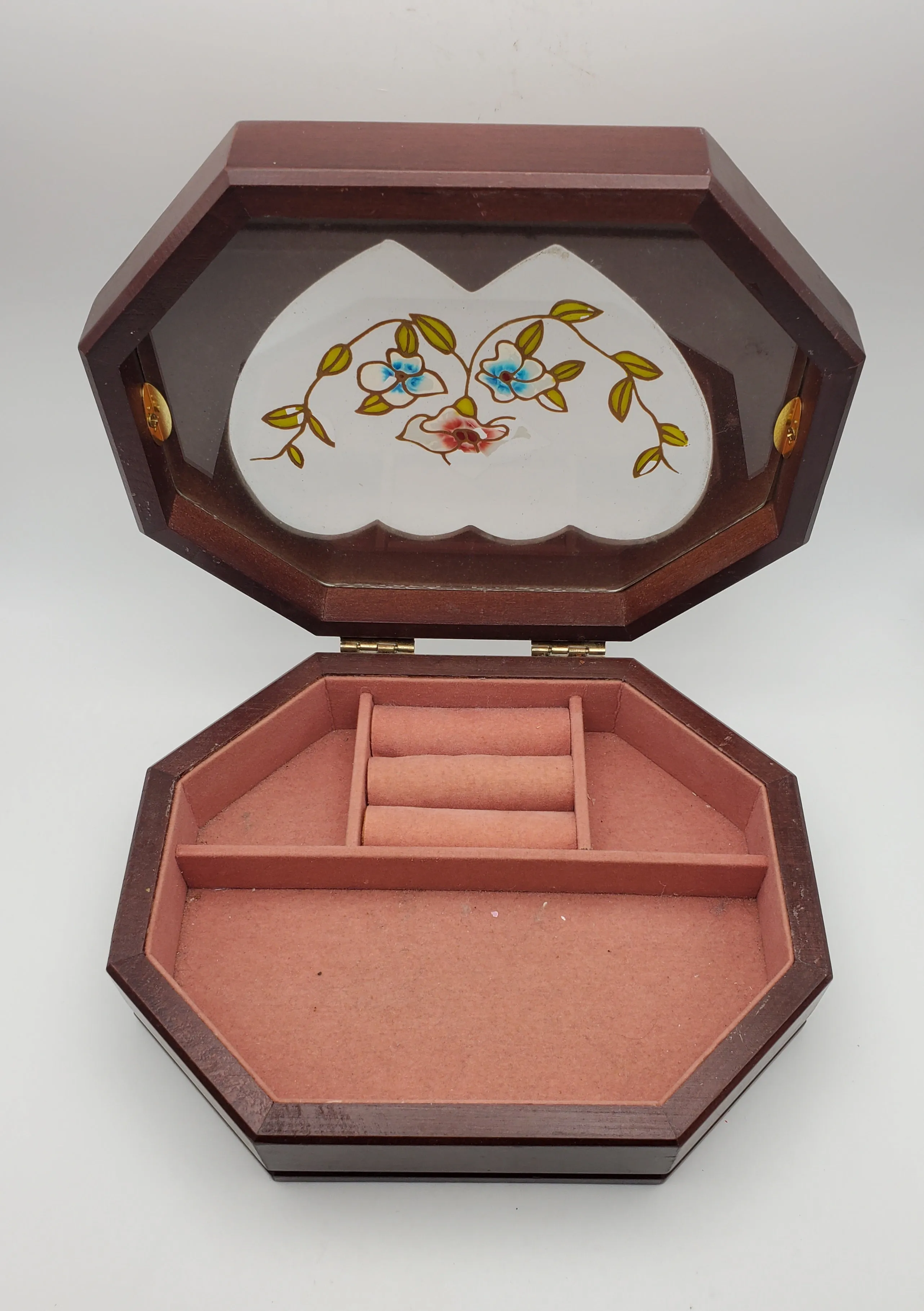 Vintage Wood and Glass Octagonal Jewelry Box