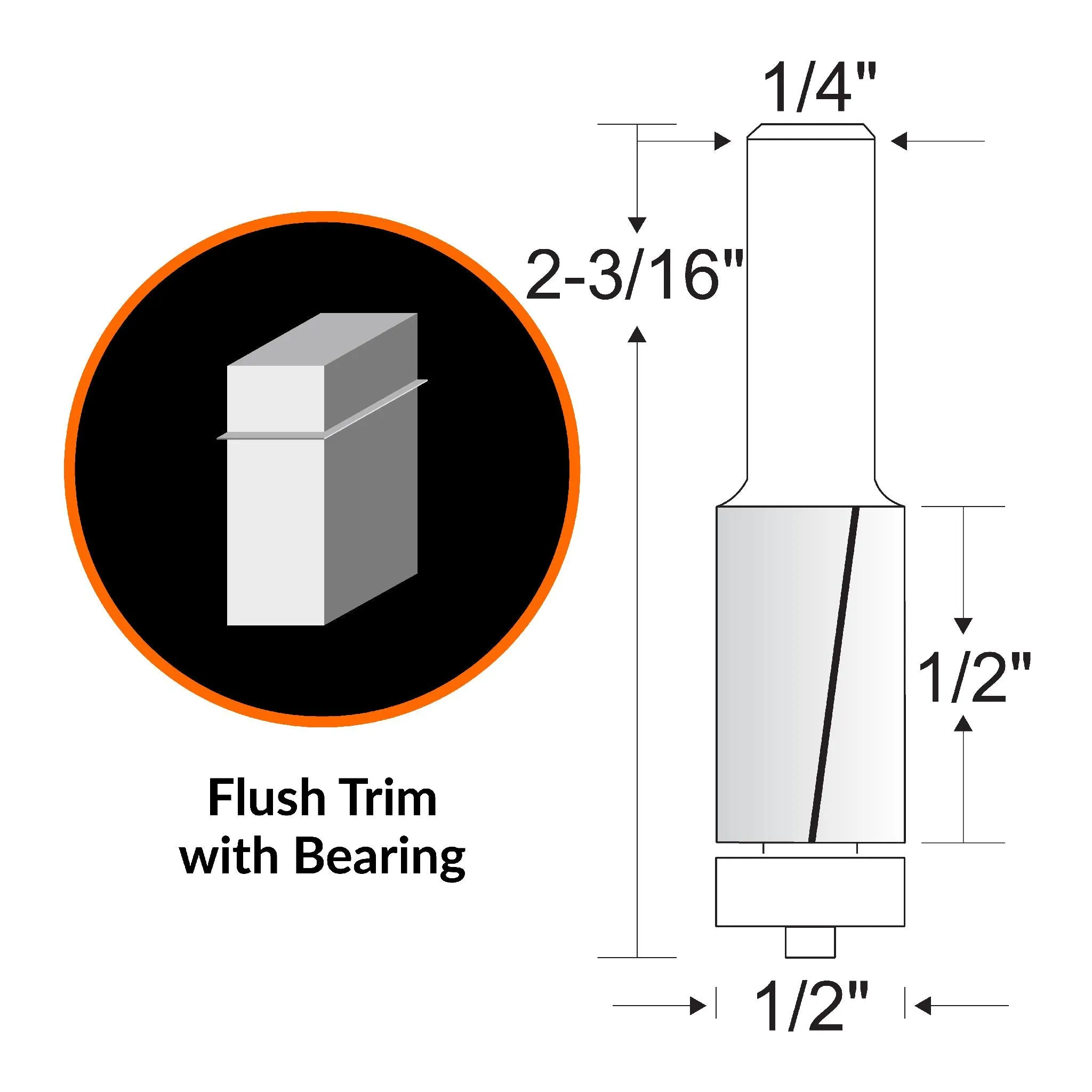 WEN RB403FT 1/2 in. Flush Trim Carbide-Tipped Router Bit with 1/4 in. Shank and 1/2 in. Cutting Length