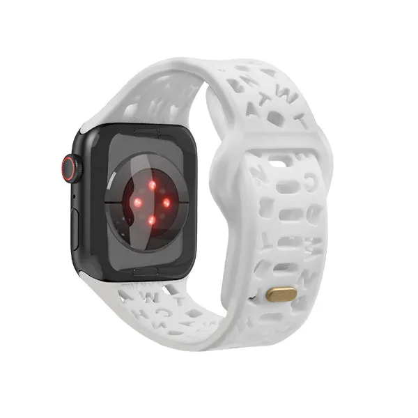 White Alphabet Pattern Silicone Apple Watch Band 白色英文字母圖案矽膠 Apple 錶帶 KCWATCH1232