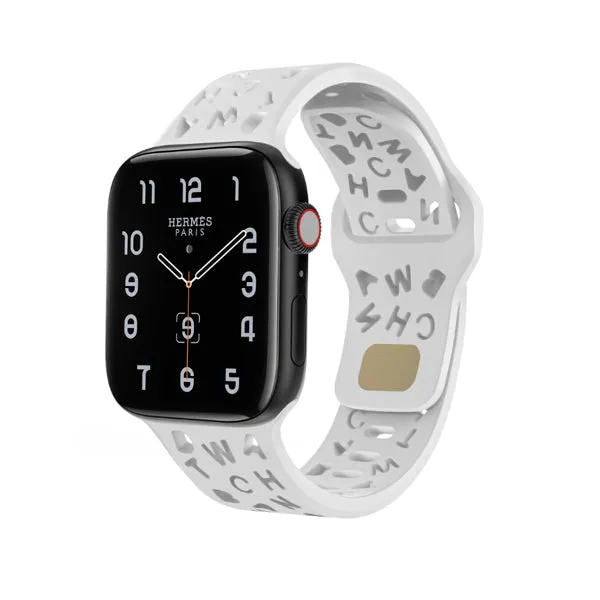 White Alphabet Pattern Silicone Apple Watch Band 白色英文字母圖案矽膠 Apple 錶帶 KCWATCH1232