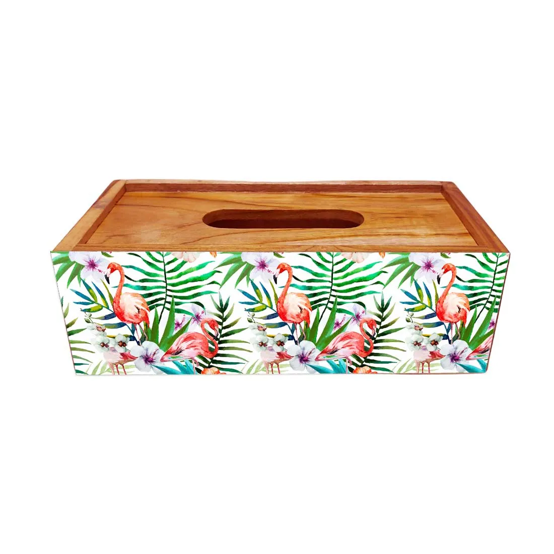 Wooden Rectangular Tissue Holder for Bathroom - Floral