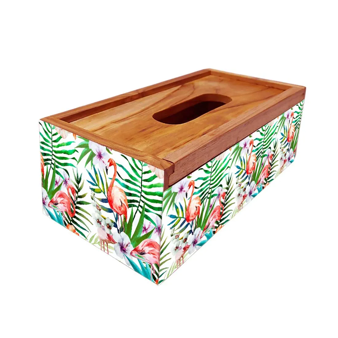 Wooden Rectangular Tissue Holder for Bathroom - Floral