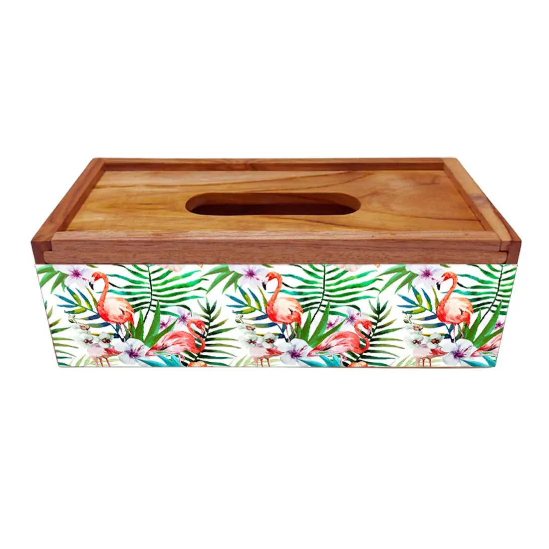 Wooden Rectangular Tissue Holder for Bathroom - Floral