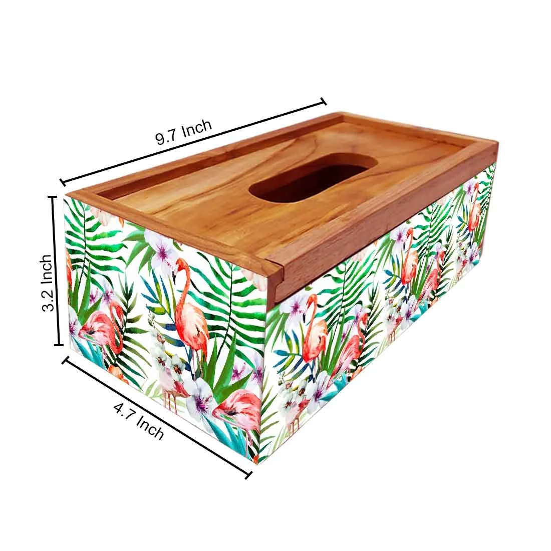 Wooden Rectangular Tissue Holder for Bathroom - Floral