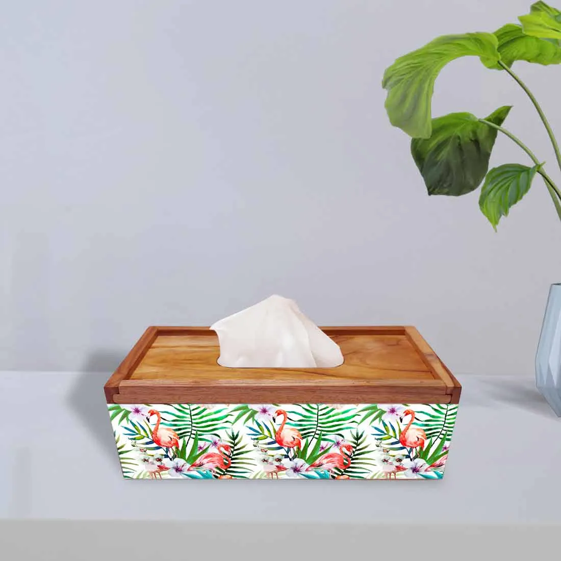 Wooden Rectangular Tissue Holder for Bathroom - Floral