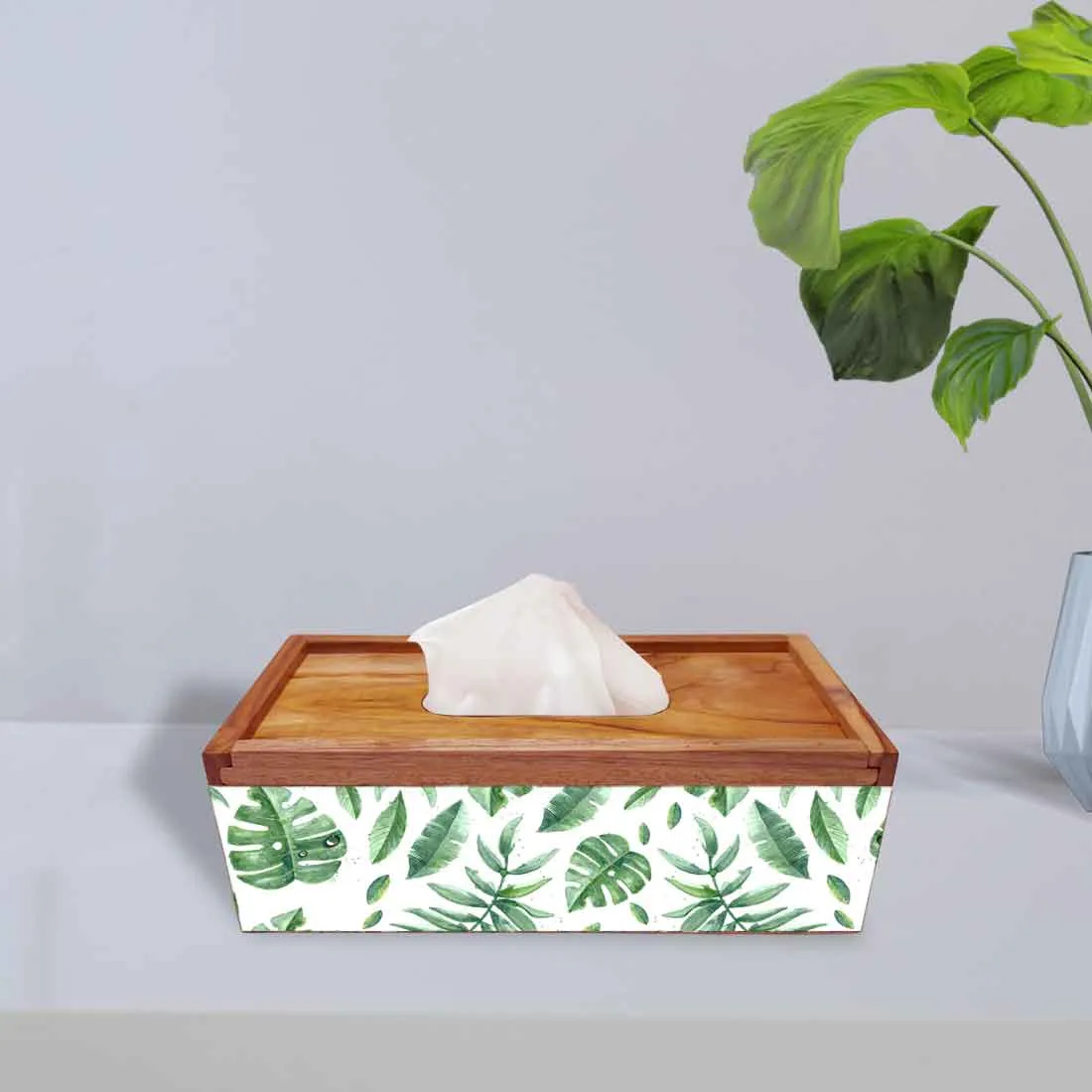 Wooden Rectangular Tissue Holder for Bathroom - Flower